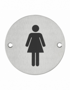 Cartello tondo toilette per donne, da avvitare, targa in acciaio inossidabile spazzolato, marcatura nera, Ø76mm - THIRARD