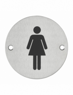 Targhetta segnaletica tonda Ø 76 mm “WC donna”, da avvitare – THIRARD