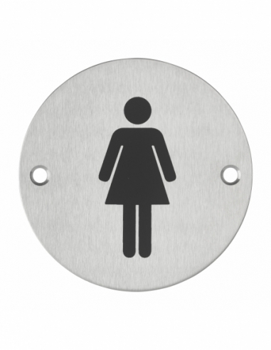Targhetta segnaletica tonda Ø 76 mm “WC donna”, da avvitare – THIRARD