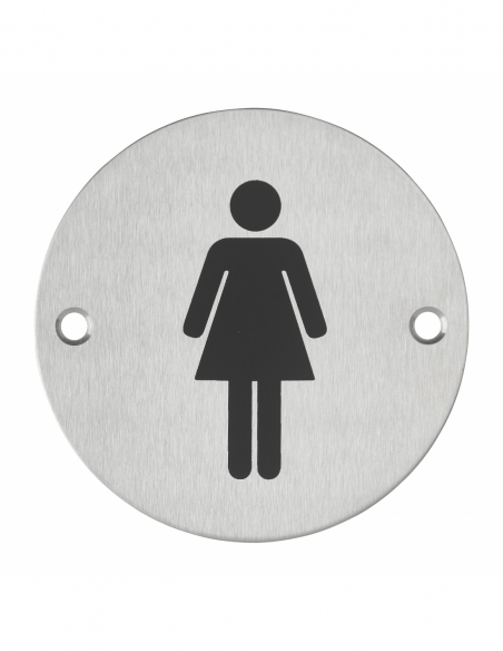 Targhetta segnaletica tonda Ø 76 mm “WC donna”, da avvitare – THIRARD