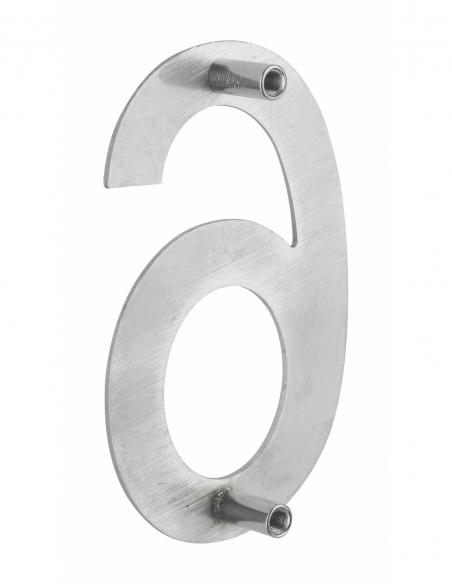 Numero civico 6 in acciaio inox 304, altezza 100 mm, con distanziatori – THIRARD