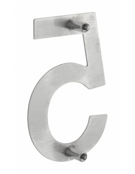 Vista aggiuntiva 1 di Numero civico 5 in acciaio inox 304, altezza 100 mm, con distanziatori – THIRARD