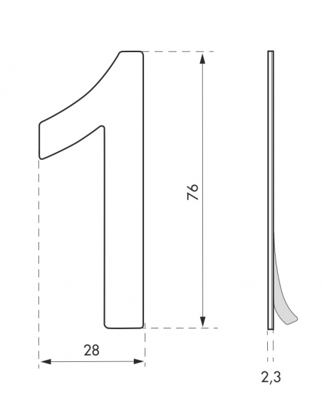 Targa numero civico 1 adesivo acciaio inox 304, altezza 76mm - THIRARD