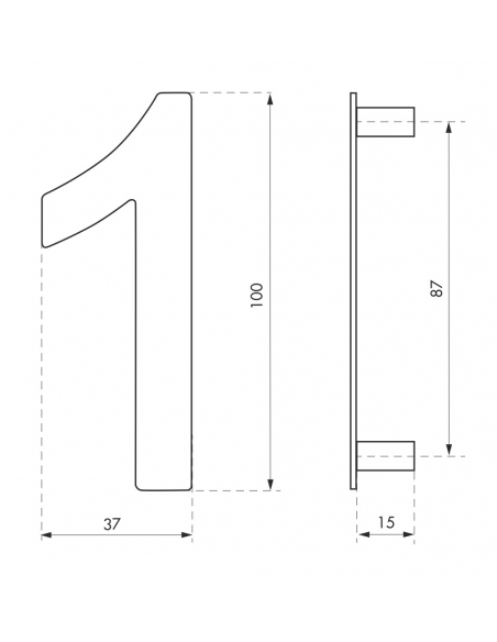 Targa numero civico 1 acciaio inox 304, altezza 100mm, per fissaggio a muro, con distanziatori - THIRARD