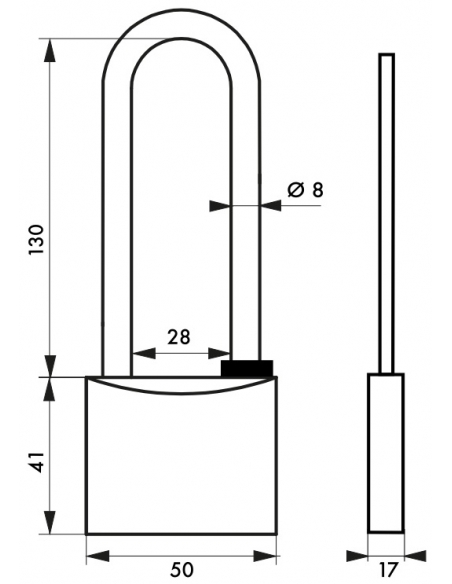Vista aggiuntiva 1 di Lucchetto TYPE 1 50 mm con arco lungo, 2 chiavi – THIRARD