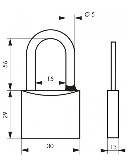 Lucchetto a chiave Tipo 1, ottone, esterno, 1/2 arco in acciaio inox, 35mm, 2 chiavi - THIRARD