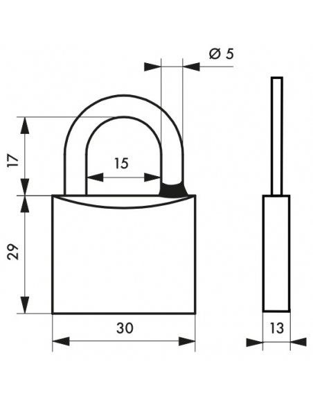 Lucchetto a chiave Tipo 1, ottone, esterno, arco in acciaio inox, 30mm, 2 chiavi - THIRARD