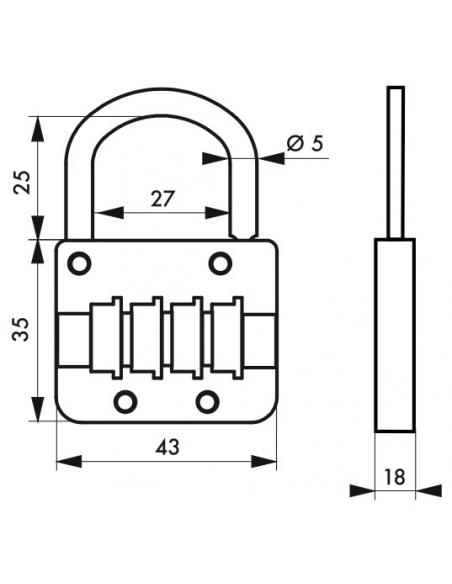 Lucchetto a combinazione M54, 4 lettere, interno, 43mm - THIRARD