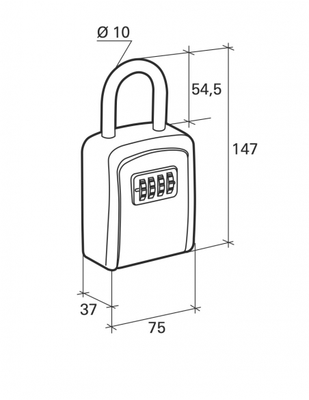 Cassetta portachiavi keybox, 37x75mm, con anello, nero, combinazione a 4 cifre, per chiavi portone B&B - THIRARD