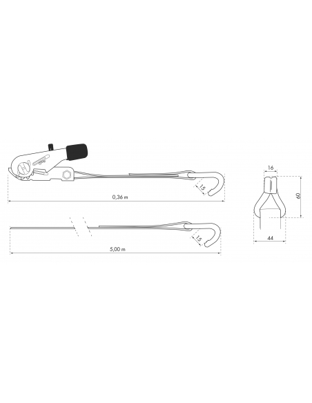 Vista aggiuntiva 1 di Cinghia di serraggio 5 m con cricchetto e ganci JJ, rossa, 27 mm – THIRARD