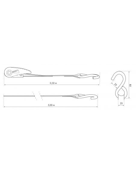 Vista aggiuntiva 1 di Set di 2 cinghie 5 m con cricchetto e gancio a S, mimetiche, 27 mm – THIRARD