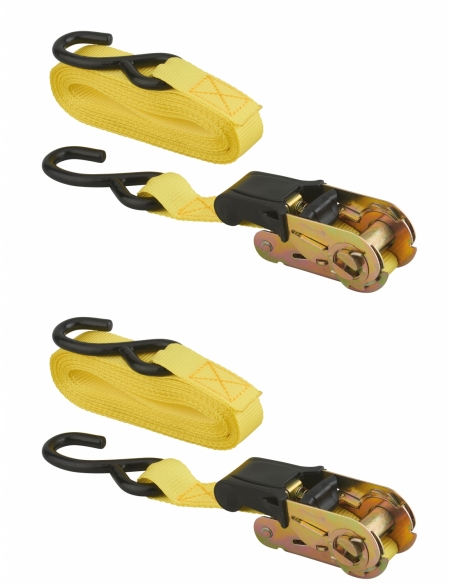 Set di 2 cinghie 5 m con cricchetto e gancio a S, gialle, 25 mm – THIRARD