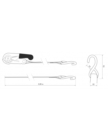 Vista aggiuntiva 1 di Set di 2 cinghie 5 m con cricchetto e gancio a S, gialle, 25 mm – THIRARD