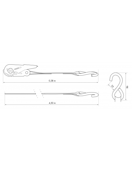 Vista aggiuntiva 1 di Set di 4 cinghie 4,5 m con cricchetto e gancio a S, rosse, 25 mm – THIRARD