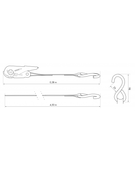 Vista aggiuntiva 1 di Set di 2 cinghie 4,5 m con cricchetto e gancio a S, rosse, 25 mm – THIRARD