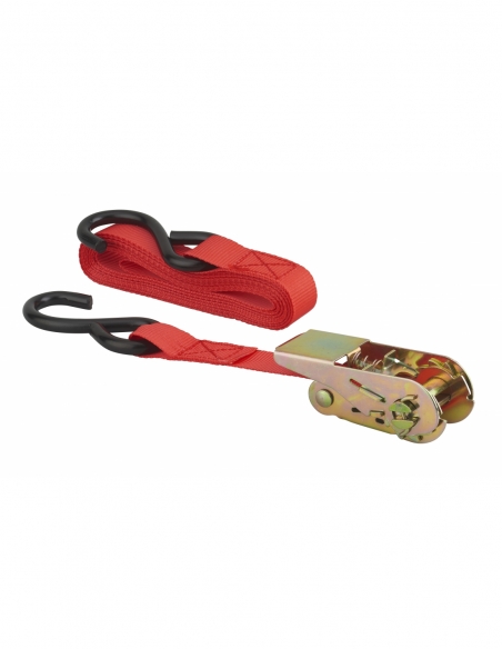 Cinghia di serraggio 4,5 m con cricchetto e gancio a S, rossa, 25 mm – THIRARD