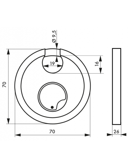 Lucchetto Astra Key, acciaio inossidabile, interno, arco in acciaio, 70mm, 3 chiavi - THIRARD