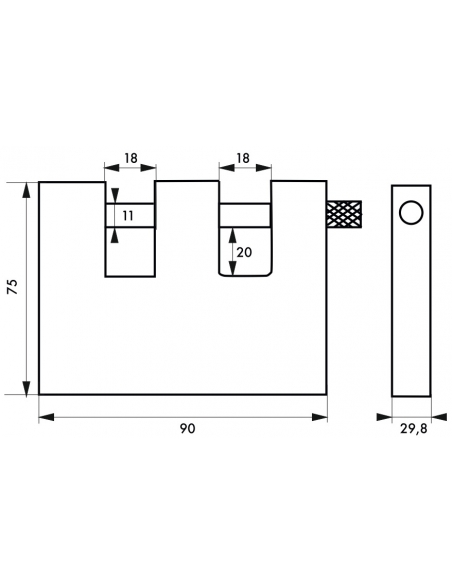 Vista aggiuntiva 1 di Lucchetto LAND blindato 90 mm con doppio arco, 3 chiavi – THIRARD
