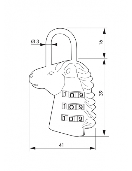 Vista aggiuntiva 1 di Lucchetto a combinazione Fantasy Horse, 3 cifre, interno, arco in acciaio – THIRARD
