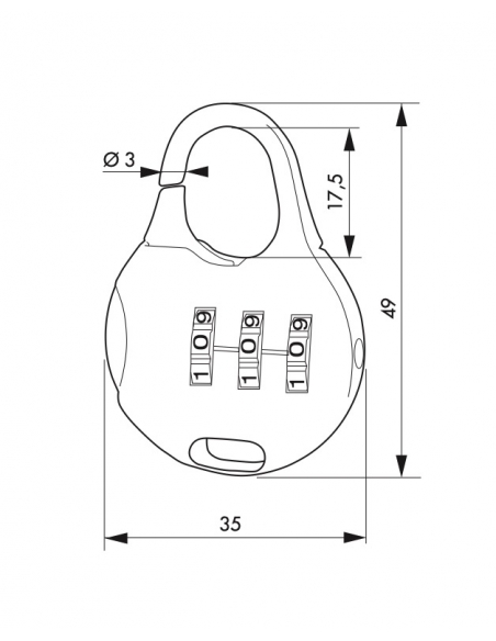 Lucchetto a combinazione Nomad Water Drop, 3 cifre, interno, arco in acciaio, 30mm - THIRARD