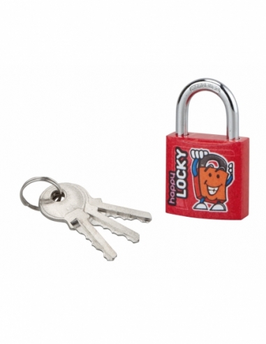 Lucchetto Happy Lock, acciaio, interno, arco in acciaio, 30mm, rosso, 3 chiavi - THIRARD