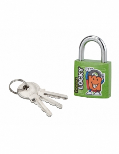 Lucchetto Happy Lock, acciaio, interno, arco in acciaio, 30mm, verde, 3 chiavi - THIRARD
