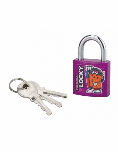 Lucchetto Happy Lock, acciaio, interno, arco in acciaio, 30mm, viola, 3 chiavi - THIRARD