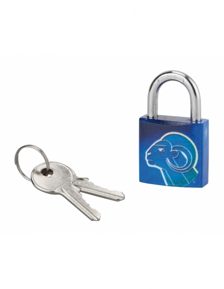 Lucchetto segno zodiacale Ariete, acciaio, interno, arco in acciaio, 30 mm, 3 chiavi – THIRARD