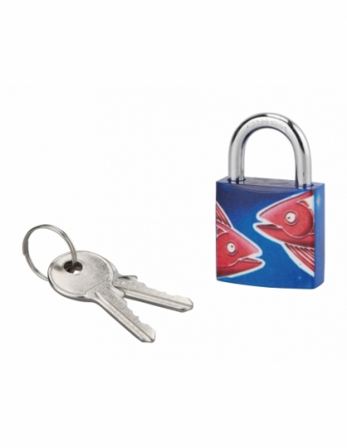 Lucchetto segno zodiacale Pesci, acciaio, interno, arco in acciaio, 30 mm, 3 chiavi – THIRARD