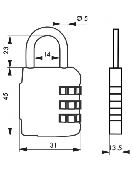 Lucchetto Codice Compact 03, bagaglio, 3 cifre, arco in acciaio, 31mm, nero - THIRARD