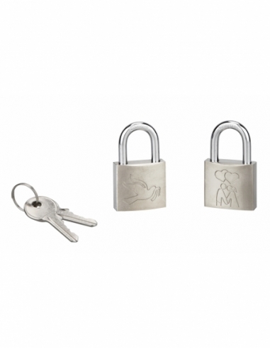 Set di 2 lucchetti Love, ottone, interno, ansa in acciaio, 30 mm, colomba/coppia, 2 chiavi per lucchetto – THIRARD