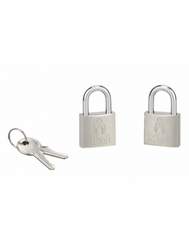 Set di 2 lucchetti Love, ottone, interno, arco in acciaio, 30 mm, you/me, 2 chiavi per lucchetto – THIRARD