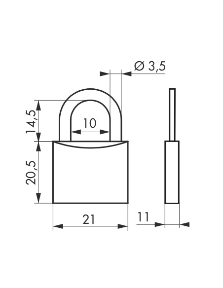 Lucchetto a chiave Luxe, ottone, interno, arco in ottone, 20mm, palladio, 2 chiavi - THIRARD