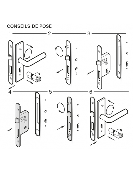 Serratura a cilindro per porta d'ingresso, asse 40mm, estremità rotonde, piastra frontale nichelata - THIRARD