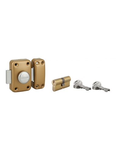 Serratura a cilindro Ø 23 x 45 mm oro + cilindro doppia entrata 30 x 30 mm, bronzo, 6 chiavi – Serrurerie de Picardie
