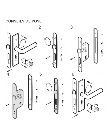 Serratura da incasso Patent Alsace, destra, asse 55mm, piastra tonda, piastra verniciata, 1 chiave - THIRARD