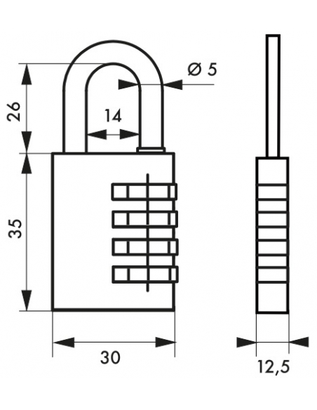 Vista aggiuntiva 1 di Lucchetto a combinazione Tipo 1 Onyx, Alluminio, 30 mm, arco in acciaio, 3 cifre – THIRARD
