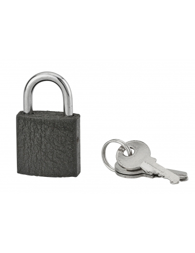 Lucchetto ACERA grigio con chiave, base 25 mm, arco in acciaio temprato, 3 chiavi – SERRUPRIX