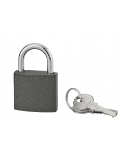 Lucchetto ACERA grigio con chiave, base 40 mm, arco in acciaio temprato, 3 chiavi – SERRUPRIX