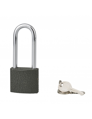 Lucchetto ACERA grigio 40 mm con arco alto 61 mm in acciaio temprato, 3 chiavi – SERRUPRIX