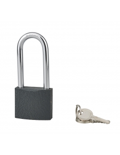 Lucchetto ACERA grigio 50 mm con arco alto 72 mm in acciaio temprato, 3 chiavi – SERRUPRIX