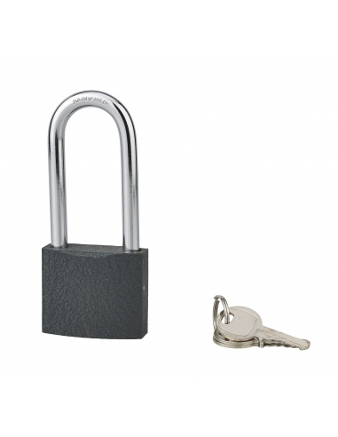 Lucchetto ACERA grigio 50 mm con arco alto 72 mm in acciaio temprato, 3 chiavi – SERRUPRIX