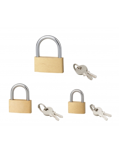 Set di 3 lucchetti BASIC 20, 26 e 32 mm con arco in acciaio, 2 chiavi – SERRUPRIX