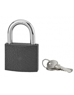 Lucchetto ACERA grigio con chiave, base 60 mm, arco in acciaio temprato, 3 chiavi – SERRUPRIX
