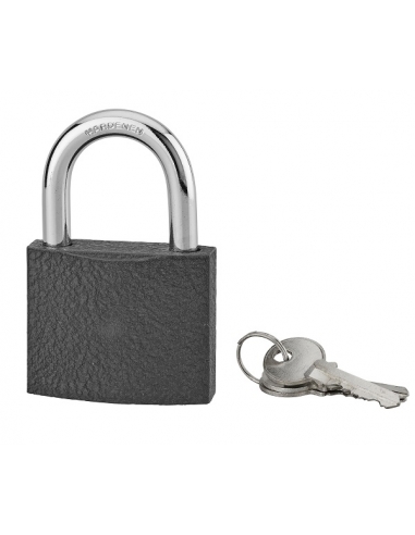 Lucchetto ACERA grigio con chiave, base 60 mm, arco in acciaio temprato, 3 chiavi – SERRUPRIX