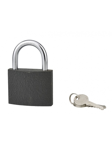 Lucchetto ACERA grigio con chiave, base 75 mm, arco in acciaio temprato, 3 chiavi – SERRUPRIX