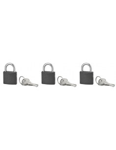Set di 3 lucchetti BASIC grigi con chiave, base 30 mm, ansa in acciaio cementato, chiave uguale, 3 chiavi/cad. - SERRUPRIX