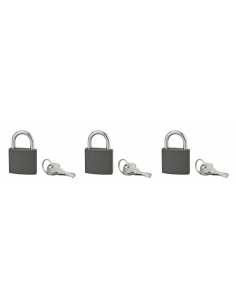 Set di 3 lucchetti BASIC grigi con chiave, base 40 mm, ansa in acciaio temprato, chiave uguale, 3 chiavi/cad. - SERRUPRIX