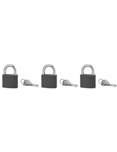 Set di 3 lucchetti BASIC grigi con chiave, base 50 mm, ansa in acciaio temprato, chiave uguale, 3 chiavi/cad. - SERRUPRIX