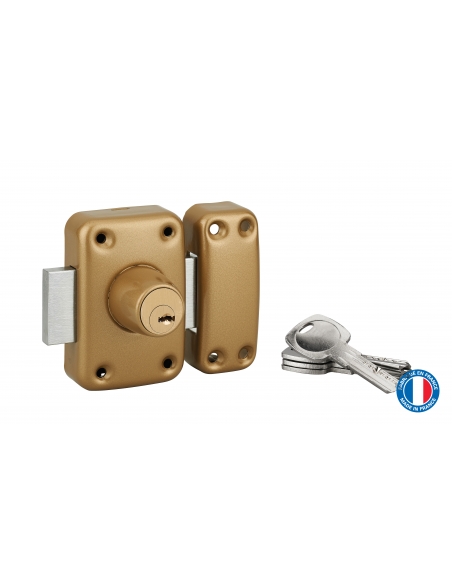 Vista aggiuntiva 2 di Serratura a doppia entrata per porta con vetrata, cilindro Ø 23 x 45 mm, oro, 4 chiavi – Serrurerie de